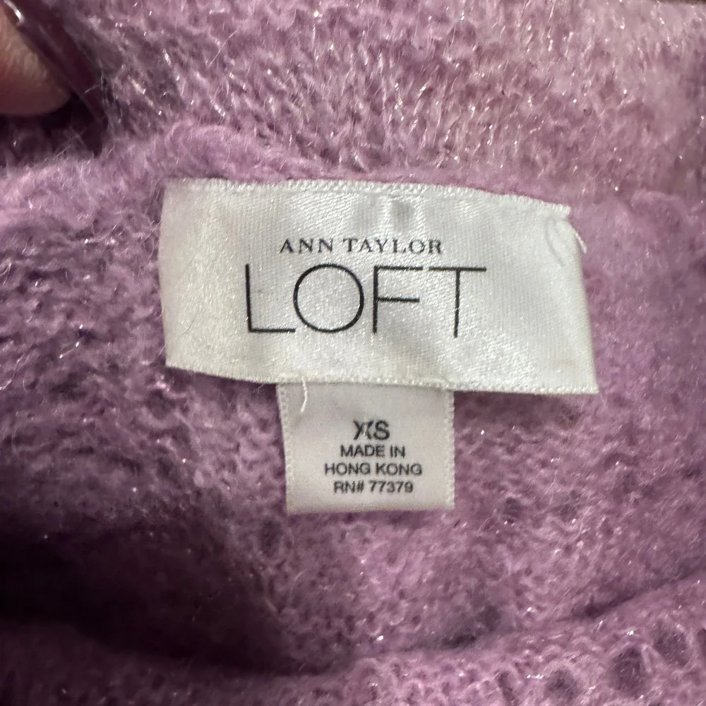 Vintage Lavender Mohair Wool Pointelle Scalloped Off Shoulder 90s Y2K Sweater XS - Picture 3 of 7